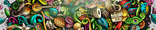 India hand drawn doodle banner. Cartoon detailed flyer.