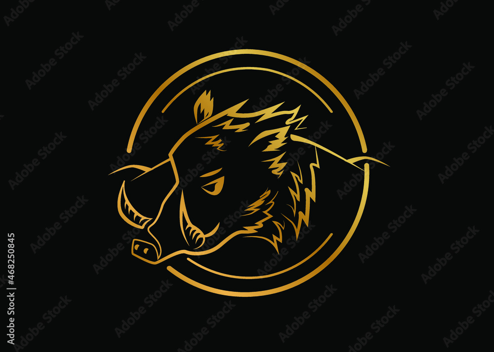 
logo on the theme of  boar in black and white.
