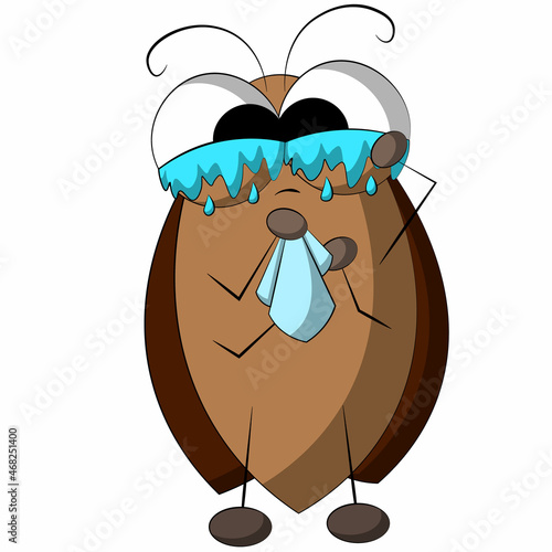 Cute cartoon tearful Cockroach. Draw illustration in color