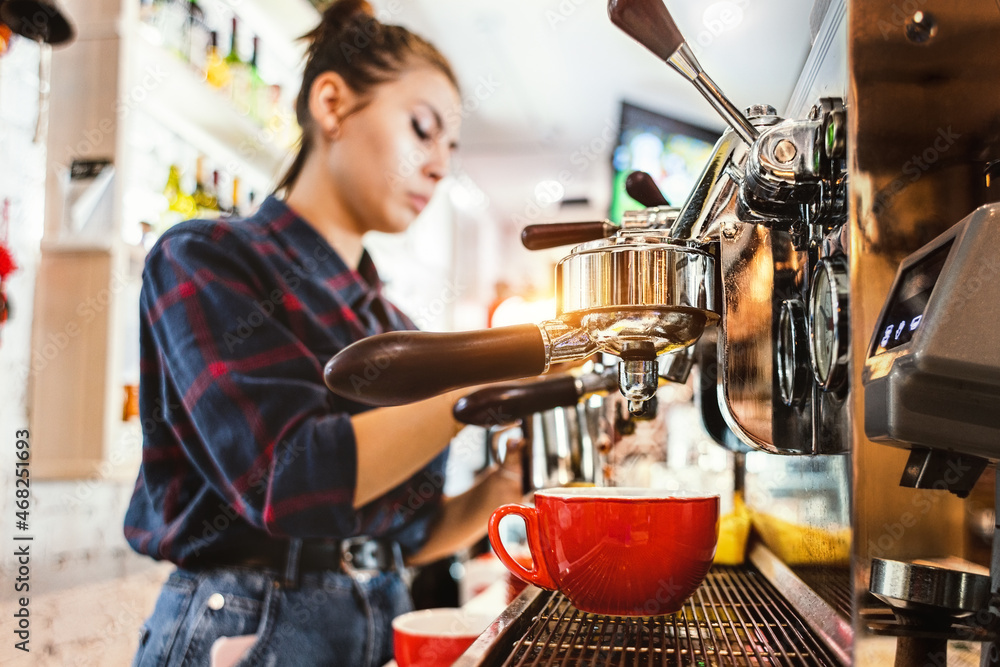 female Barista Cafe Making Coffee Preparation Service Concept