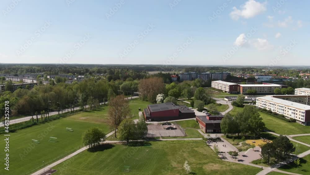 City park and living district with apartment buildings of Norrkoping, aerial drone view City park and living district with apartment buildings of Norrkoping, aerial drone view
