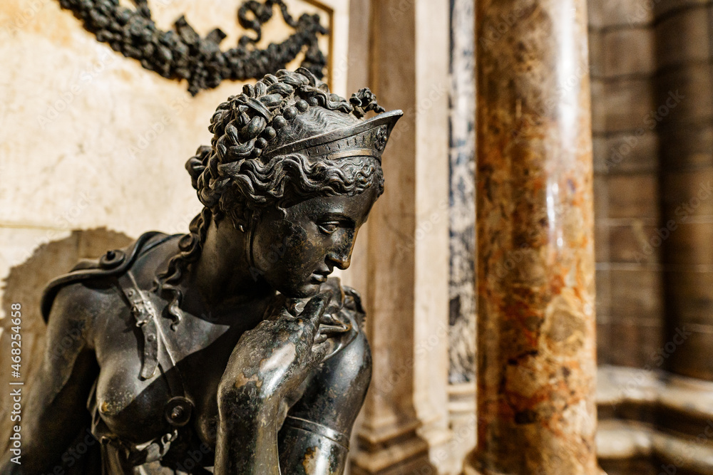 Sculpture of a woman symbolizing peace on the Medici altar in the Duomo. Milan, Italy