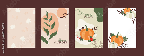 Autumn card. Thanksgiving. Trendy abstract templates. Colorful autumn backgrounds. Use for poster, card, invitation, flyer, cover, banner, brochure and other graphic design. Vector illustration.