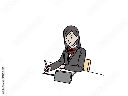 タブレットを使って勉強をする　学生　女の子　中高生　中学生　高校生　オンライン学習