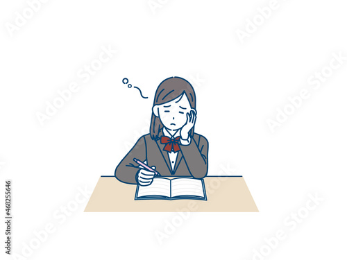 勉強中眠たくなる　学生　女の子　眠気　生徒　中高生　中学生　高校生　集中力