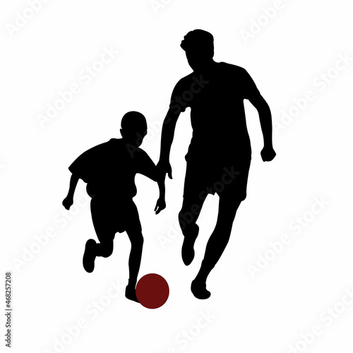 boy and man playing football, silhouette vector