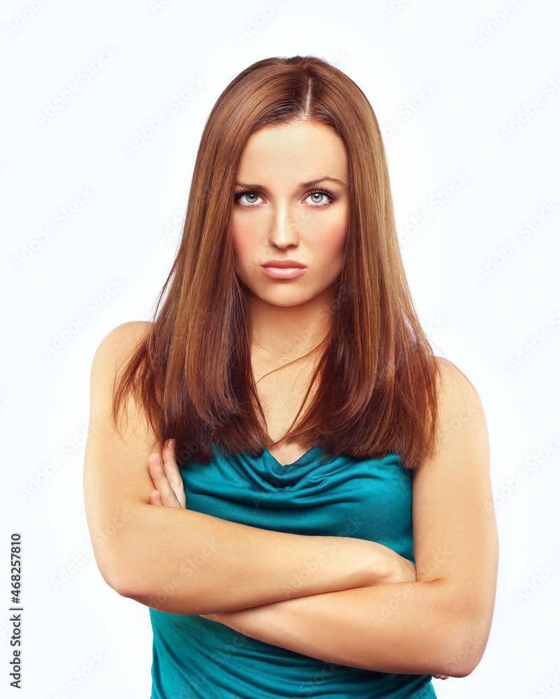 Portrait of displeased young girl . Portrait of worried woman Portrait of displeased young girl . Portrait of worried woman