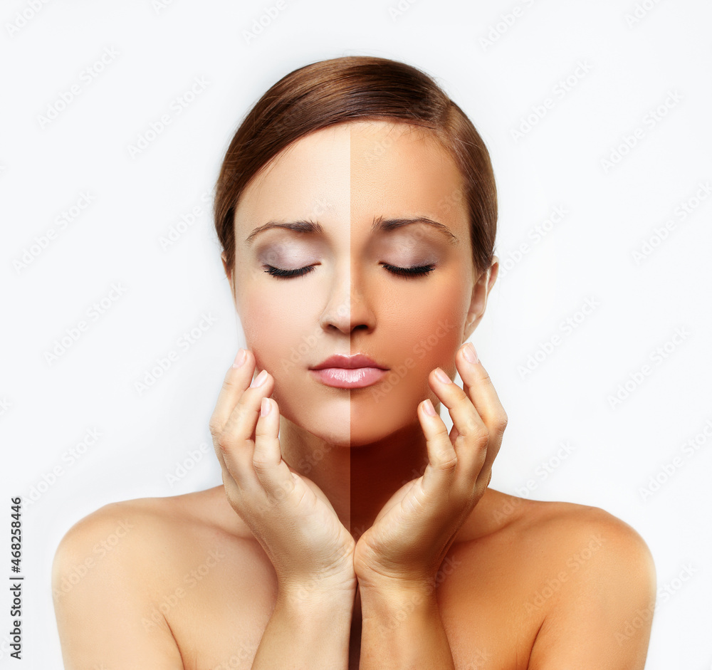 Fototapeta premium Beauty visual about suntan. Model's face - tanned and natural