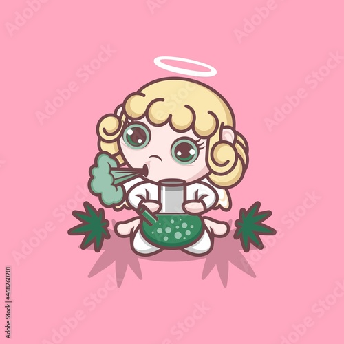 cute cartoon angel smoking weed. vector illustration for mascot logo or sticker