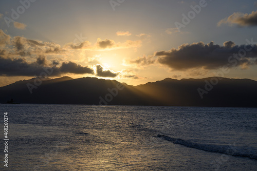 exotic panorama mountains view on carribbean sea