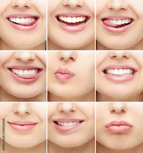Woman s lips. Multiple expressions Female face