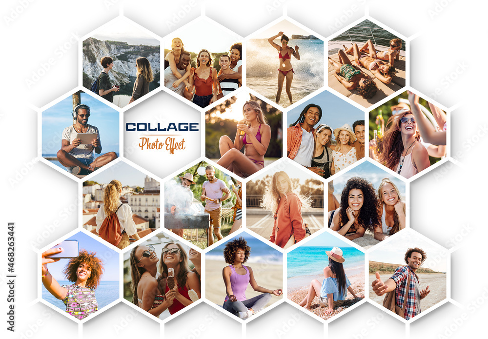 Photo Collage Hexagon Frame Effect Mockup Stock Template | Adobe Stock