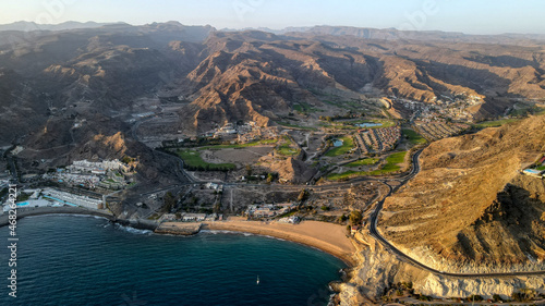 Vista aérea playa de Tauro y campo de golf de Anfi Tauro, Gran Canaria, Islas Canarias. photo