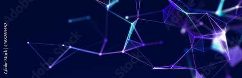Abstract illustration with connected dots and lines. Digital network background. The concept of science, technology. 3D