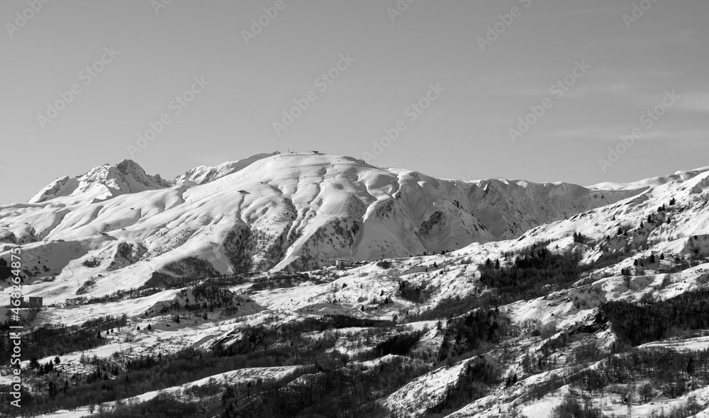 photograph of the Maurienne valley. Snowy mountain photography