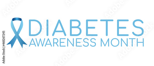 Diabetes Awareness Month banner. Blue awareness ribbon and text. .