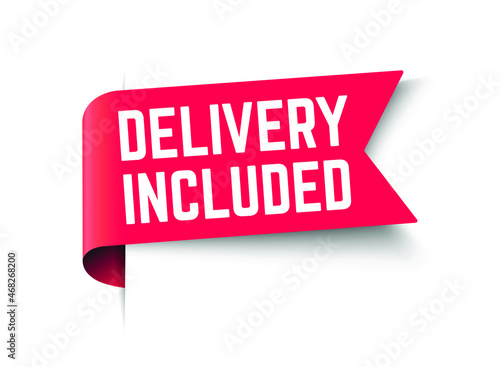 Delivery included, red banner design template, on all orders, sale tag, vector illustration