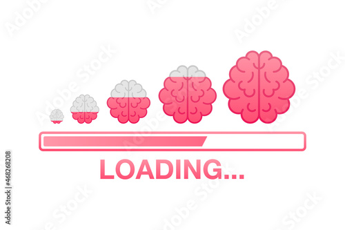 Idea loading concept with idea brain processed on a lightbulb bar. Vector stock illustration.