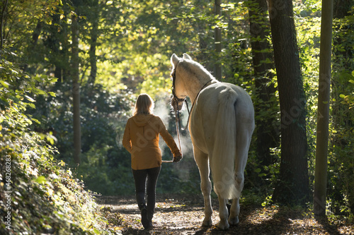 Reiterin mit Pferd im Herbstwald © Nadine Haase