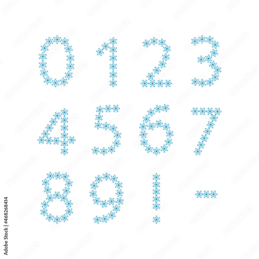 Numbers from snowflakes. Festive font or decoration for New Year and Christmas or winter holiday