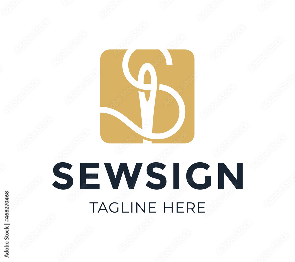 Web Sewing logo with Initial letter S and needle thread. Abstract Initial Letter S Tailor logotype, thread and needle combination in line style , Flat Logo Design Template, vector illustration