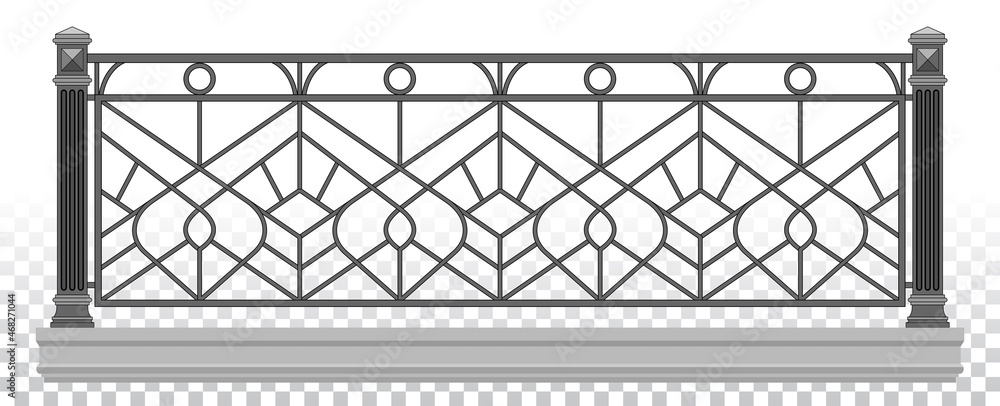 Classic Iron Railing With Metal Pillars. Art Deco. Handrails. Balcony ...