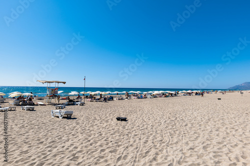 Patara beach in Patara, Turkey. A popular resort beach on the Mediterranean coast with sand dunes in Turkey. 