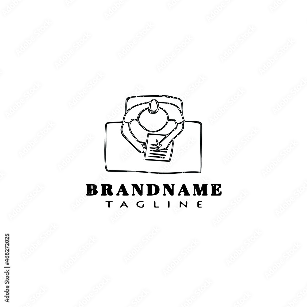 boy with table logo cartoon icon design template black isolated vector illustration
