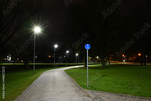 Принти на полотні Pedestrian area and bike path in the city park on a summer night.