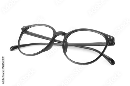 Stylish male glasses on white background