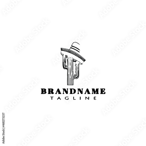 sombrero or mexican hat with cactus logo cartoon icon design template black isolated vector illustration