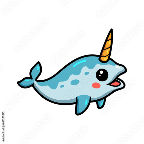 Cute little narwhal cartoon swimming