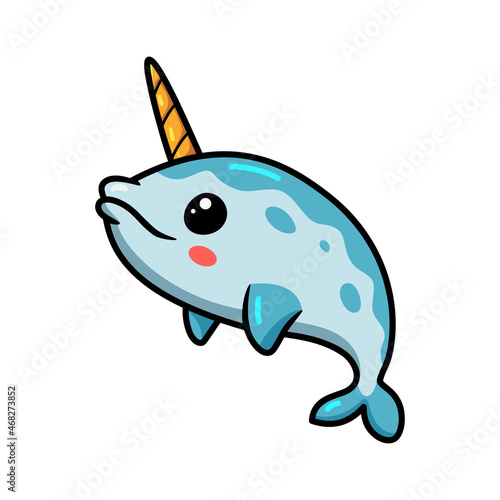 Cute little narwhal cartoon swimming