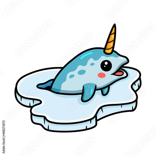 Cute little narwhal cartoon on ice floe
