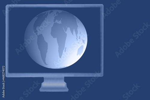 World or Globe Displayed on Monitor