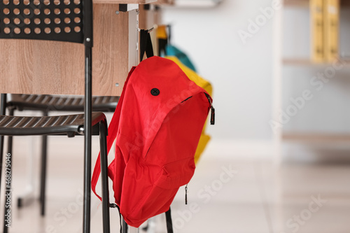 School backpack in classroo...