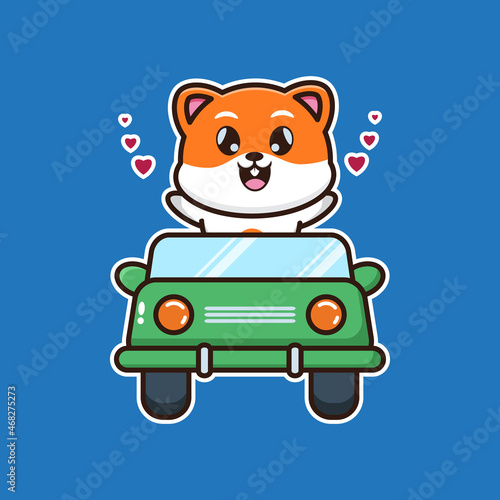 
vector illustration of cute hamster 
driving a car,  suitable for greeting cards, birthday gifts, stickers, clothes