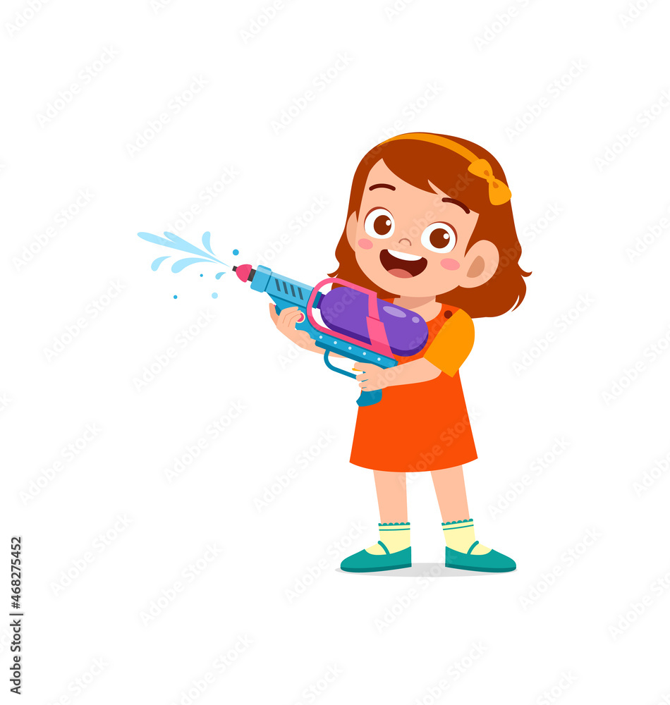 cute little girl holding water gun and smile cute little girl holding water gun and smile