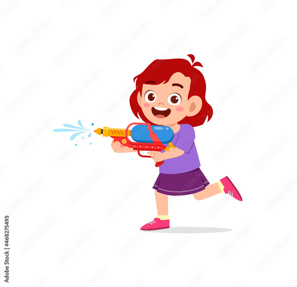 cute little girl holding water gun and smile cute little girl holding water gun and smile