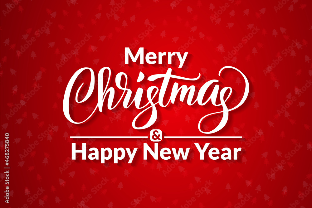 Merry Christmas typography on red Christmas background - merry Christmas and happy new year text