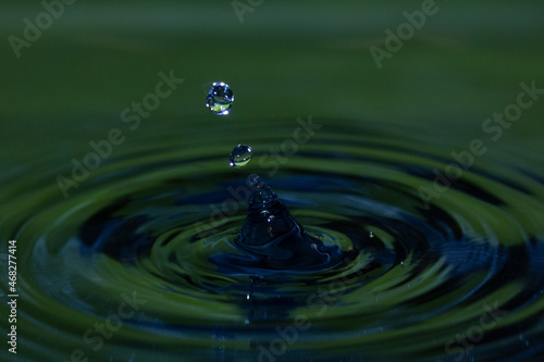 Photo of blue and green water droplets ejected from a water splash - stock photo