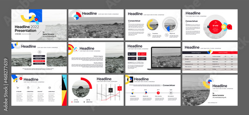 Elements for infographics on a white background. Presentation templates. Composition of geometric shapes and clipping masks to decorate your presentation or project. Minimalist design, easy to edit