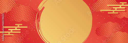 月と雲と霞の和柄背景