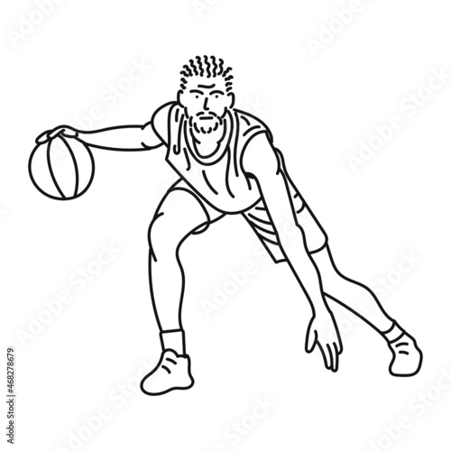 black striped illustration Young male muscular basketball player in action