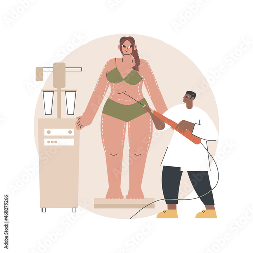 Liposuction abstract concept vector illustration. Lipo procedure, vacuum out fat removal plastic surgery, body contouring, beauty standard, weight loss, liposuction alternatives abstract metaphor.