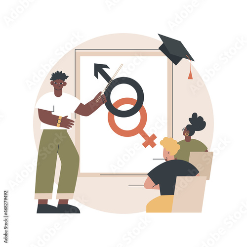 Sexual education abstract concept vector illustration. Sexual health teaching, sex education lesson at school, human sexuality, emotional relations and responsibilities abstract metaphor.