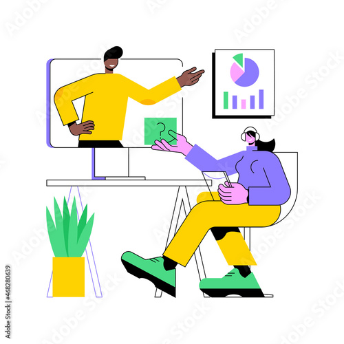 Online tutor abstract concept vector illustration. On demand homework, teacher online, home school, personal learning, video call, watch webinar, write notes, prepare for exam abstract metaphor.
