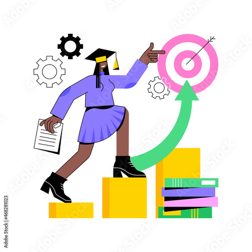 Educational trajectory abstract concept vector illustration. Educational capital strategy, determine way, career promotion, goal achievement, knowledge check, graduated student abstract metaphor.