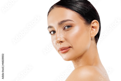 Beauty Woman face Portrait, Beautiful spa model, Girl with perfect fresh clean skin,