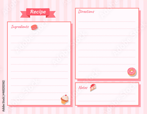 Illustration Dessert bakery recipe card on pink background.
